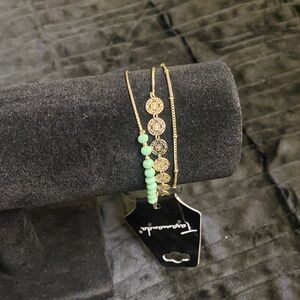 Chic Gold and Green Beaded Bracelet Trio